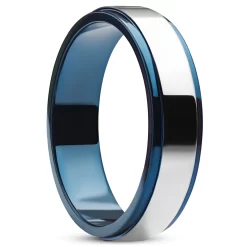 Ferrum | 6 Mm Polished Blue & Silver-Tone Stainless Steel Step Ring