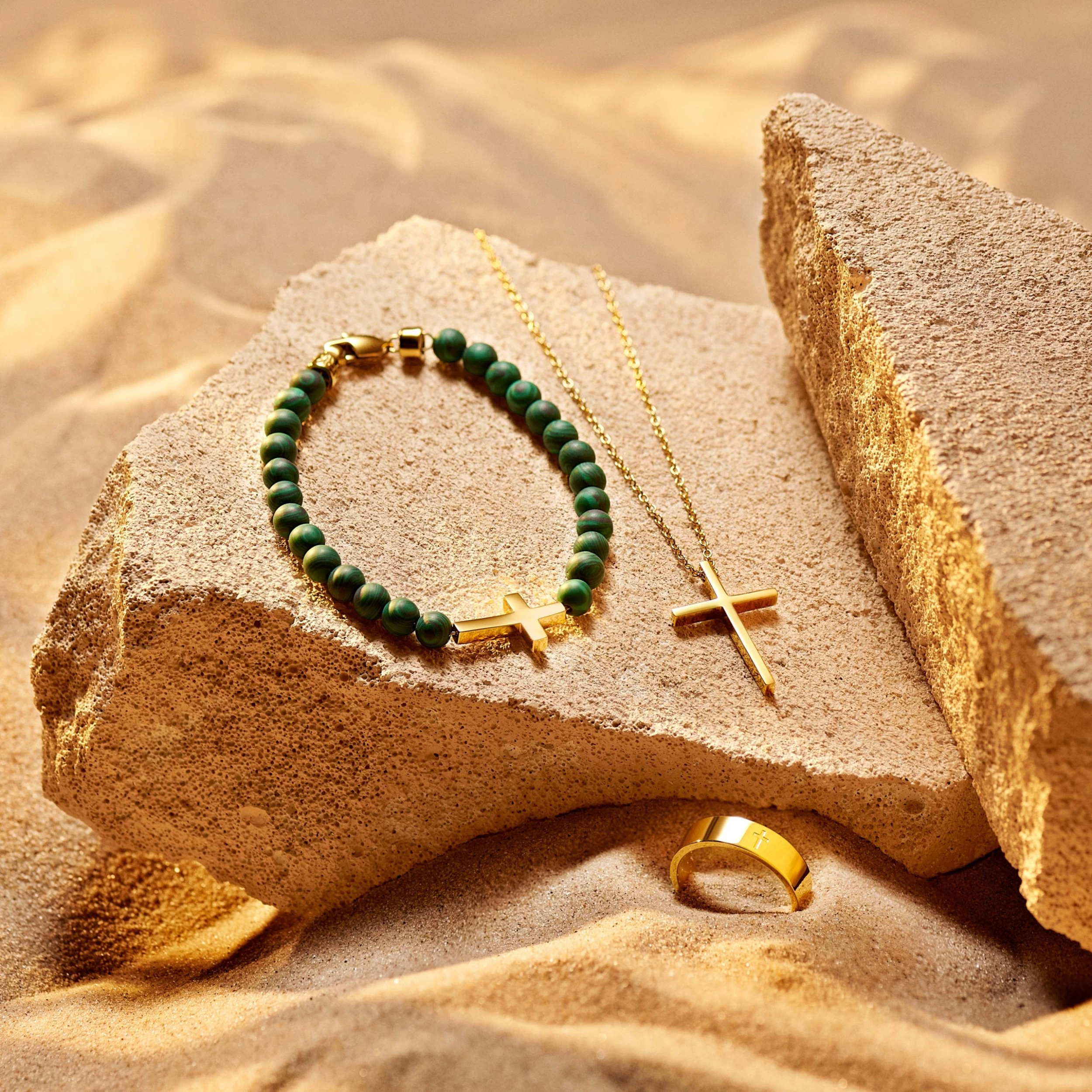 Unity | 6 Mm Malachite Cross Bracelet - Image 3