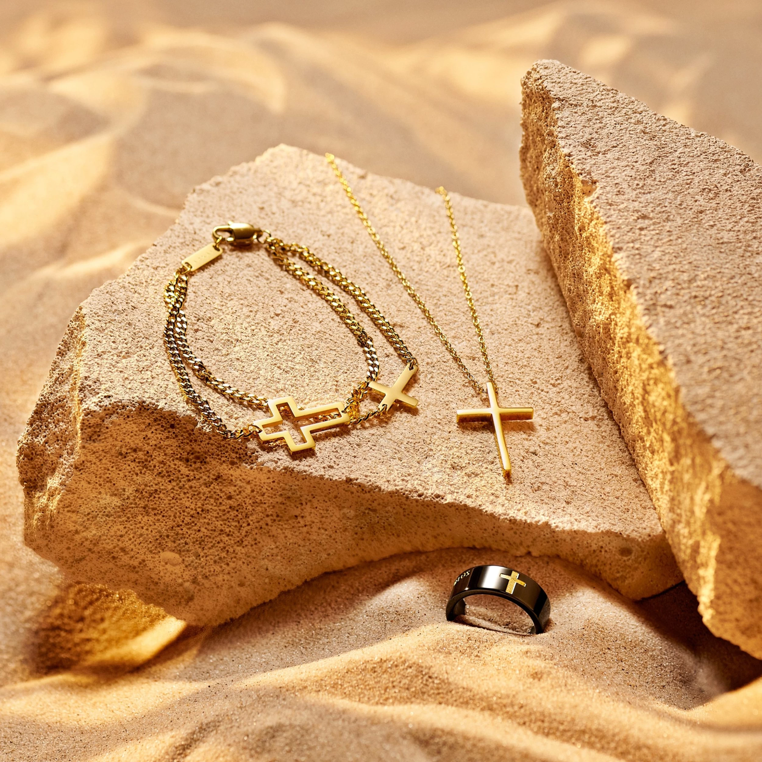 Unity | Gold-tone Double Chain Cross Bracelet - Image 3