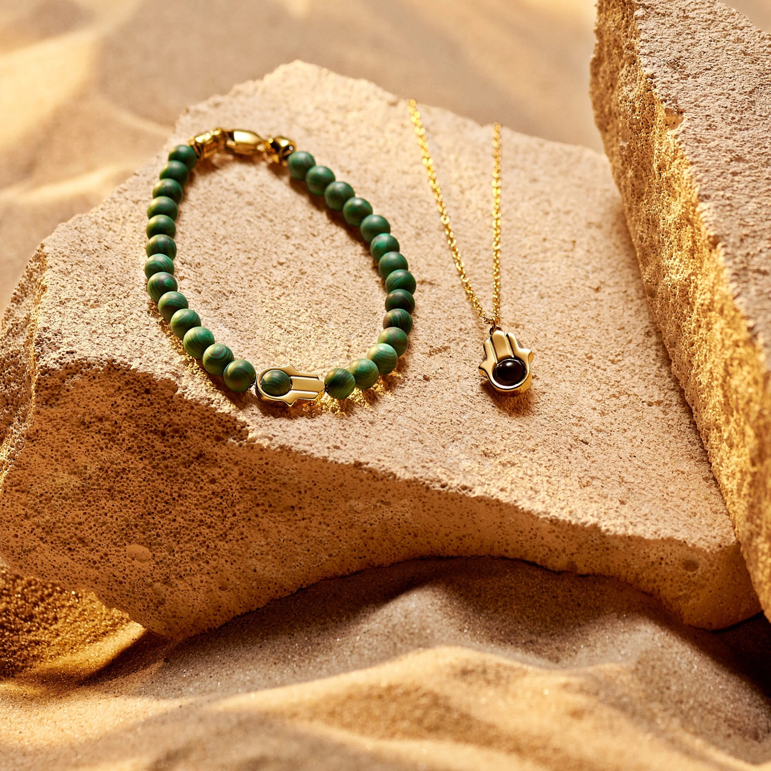 Unity | 6 Mm Malachite Hamsa Hand Bracelet - Image 3