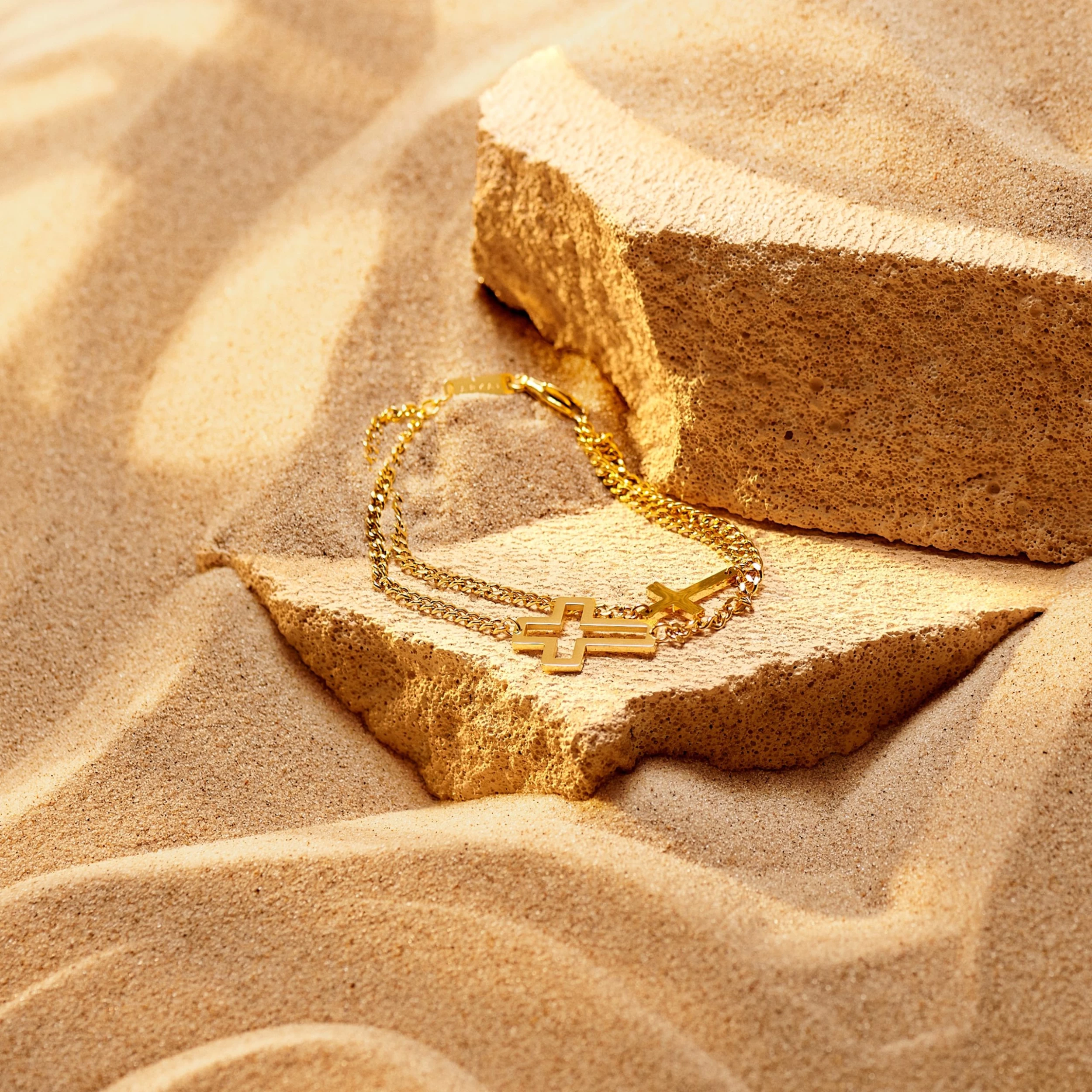 Unity | Gold-tone Double Chain Cross Bracelet - Image 2