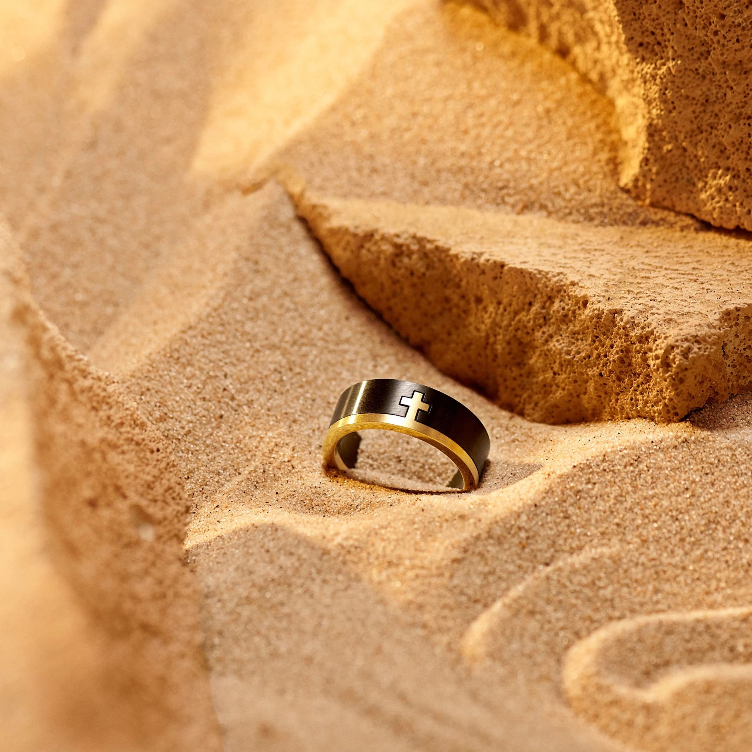 Unity | 1/3" (8 Mm) Black And Gold-tone Cross Ring - Image 2