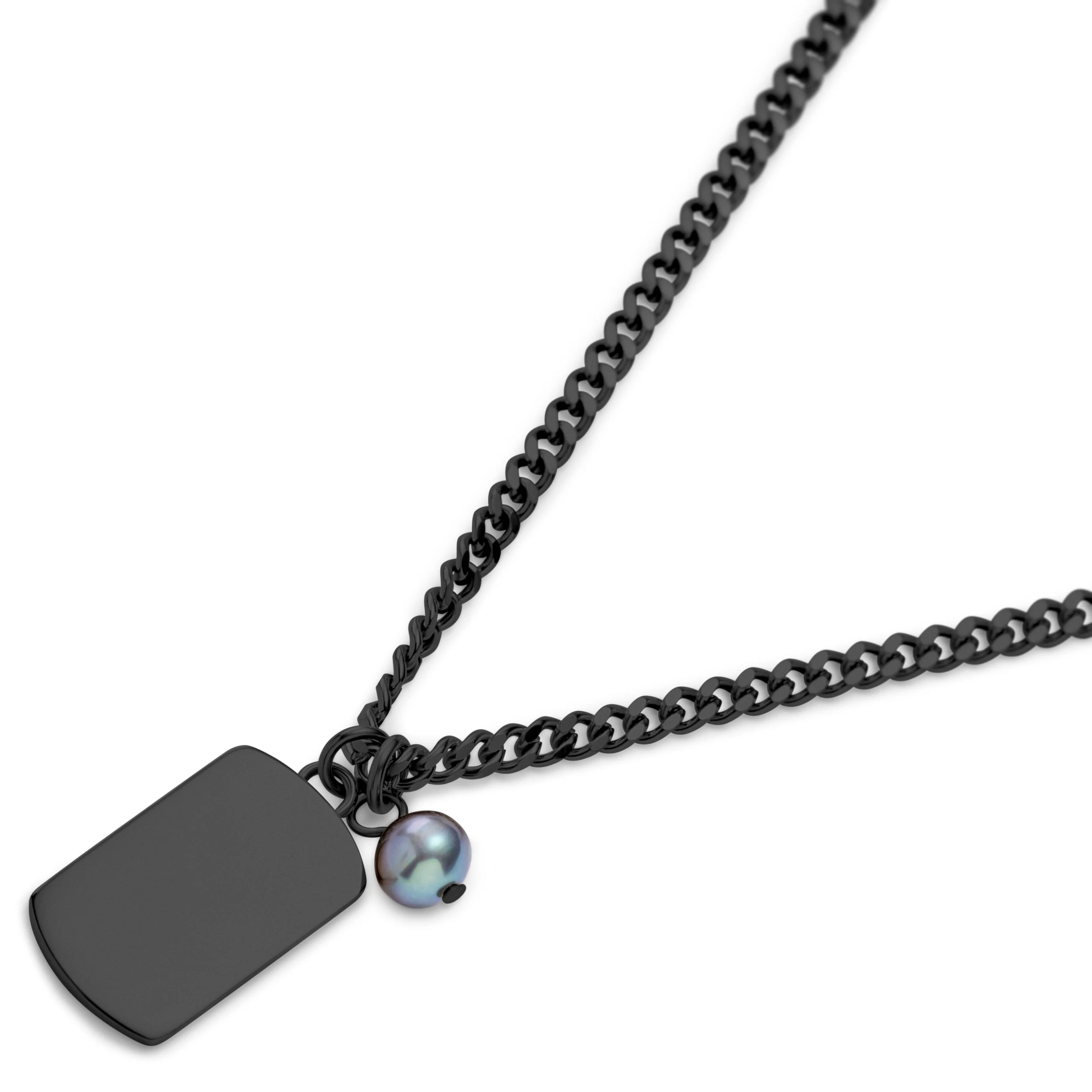 Ocata | Black Dog Tag & Black Pearl Necklace - Image 2