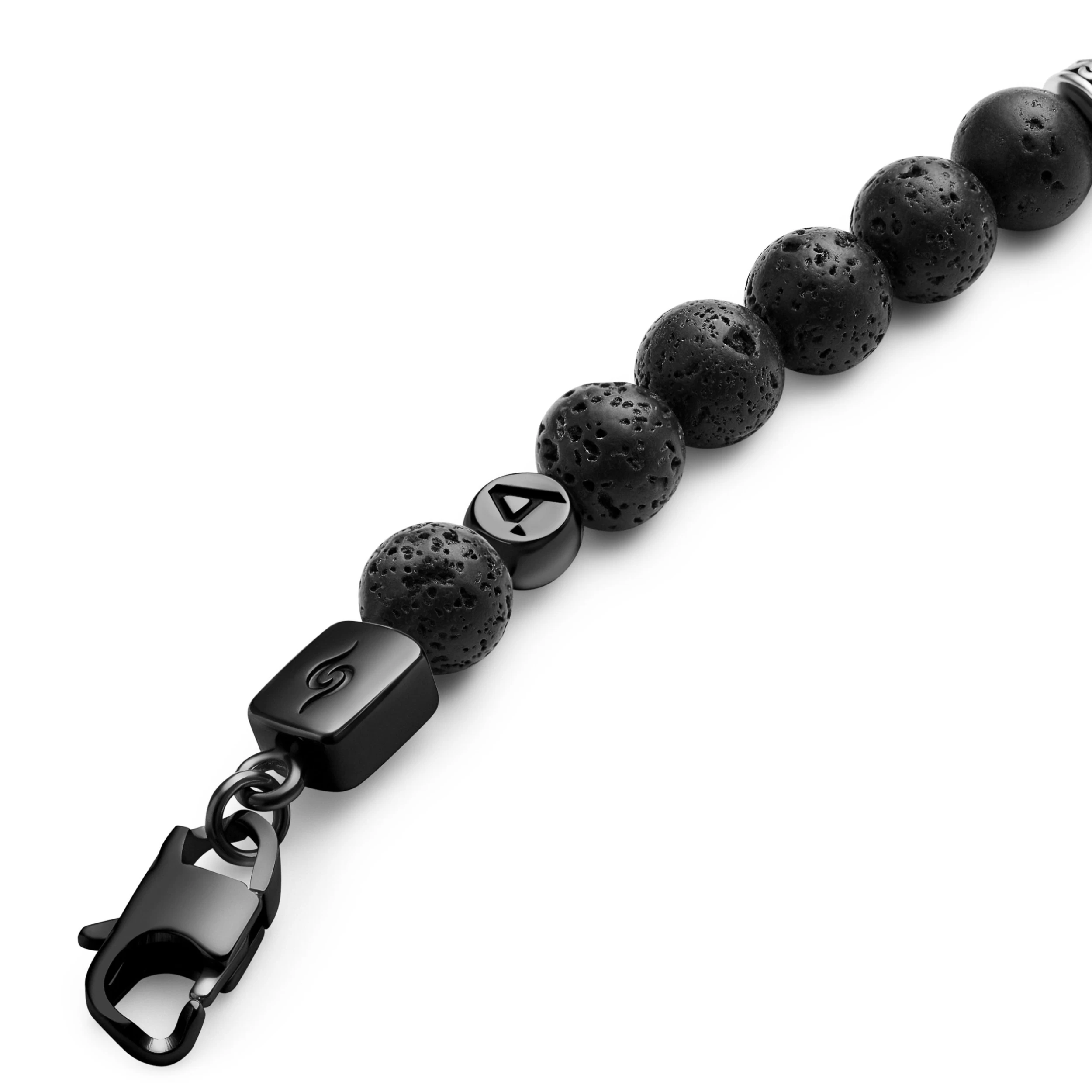 Rico | Lava Stone & Black Stainless Steel Skull Bracelet - Image 3