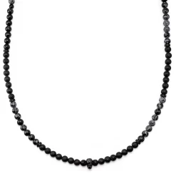 Rico | Black Lava & Snowflake Obsidian Skull Necklace