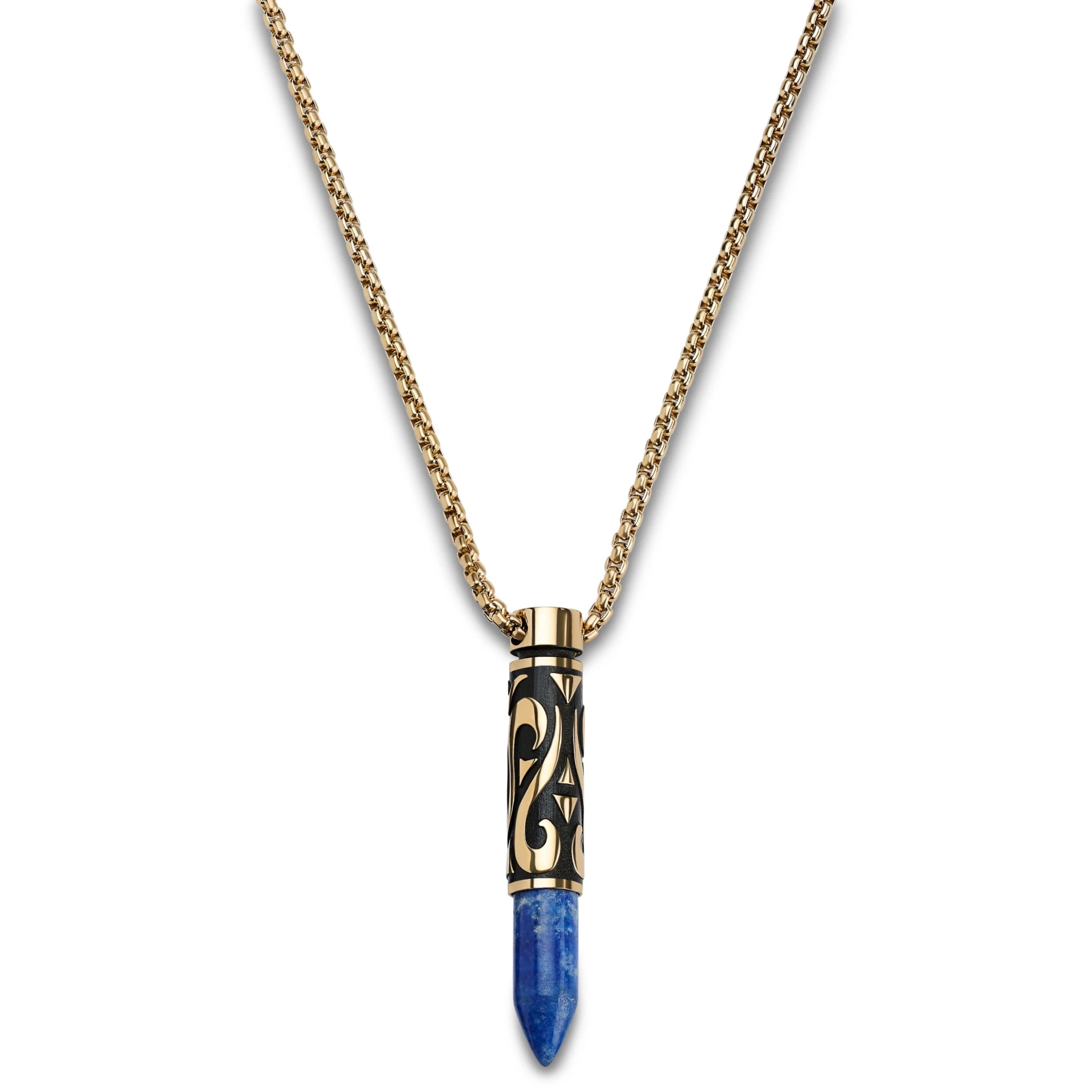 Rico | Gold-tone Stainless Steel & Lapis Lazuli Bullet Necklace - Image 2