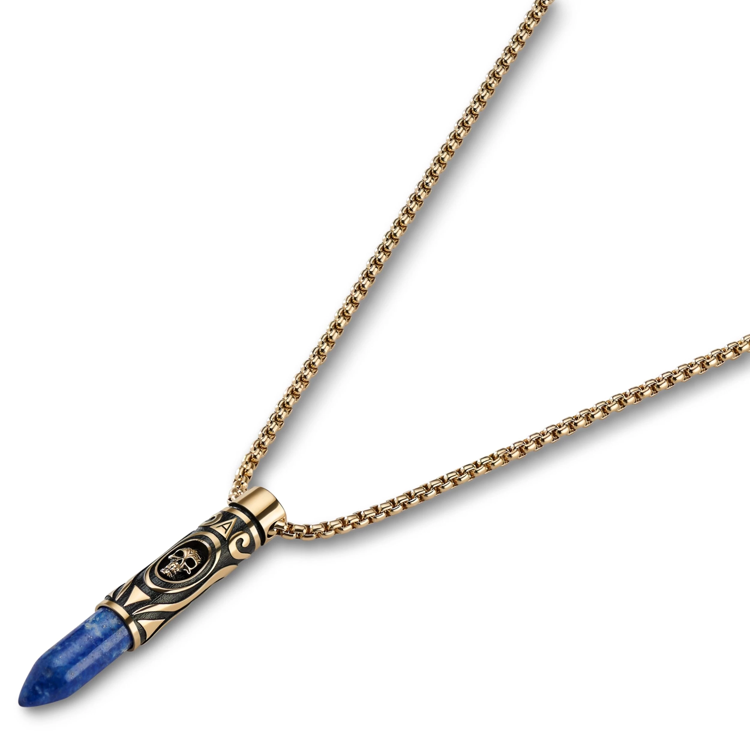 Rico | Gold-tone Stainless Steel & Lapis Lazuli Bullet Necklace - Image 3