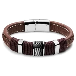 Icon | Brown Leather And Stainless Steel Bracelet
