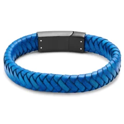Blue Braided Leather Bracelet