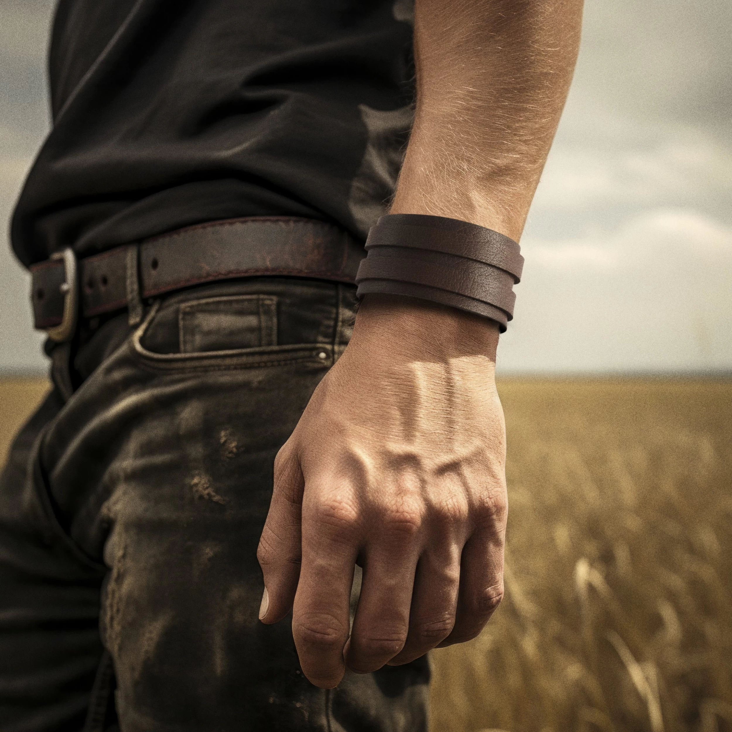 Gladius | Chunky Brown Full Grain Buffalo Leather Bracelet - Image 2