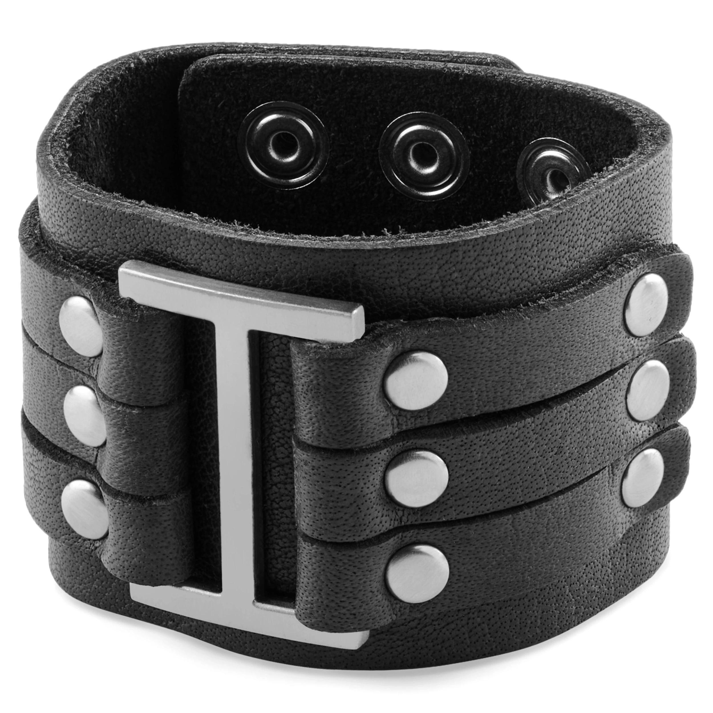 Gladius | Wide Black Full Grain Buffalo Leather Bracelet