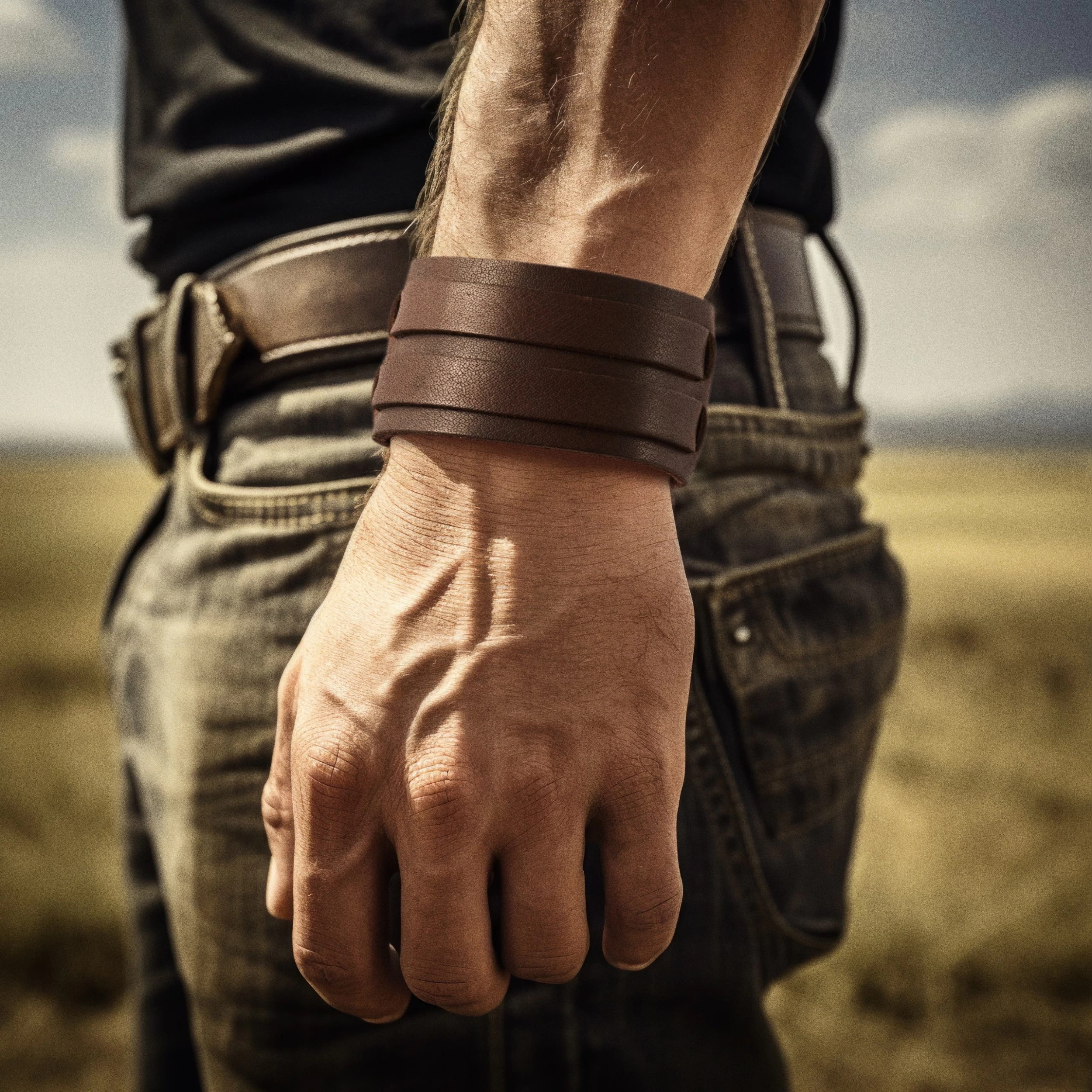 Gladius | Brown Full Grain Buffalo Leather Buckle Bracelet - Image 2