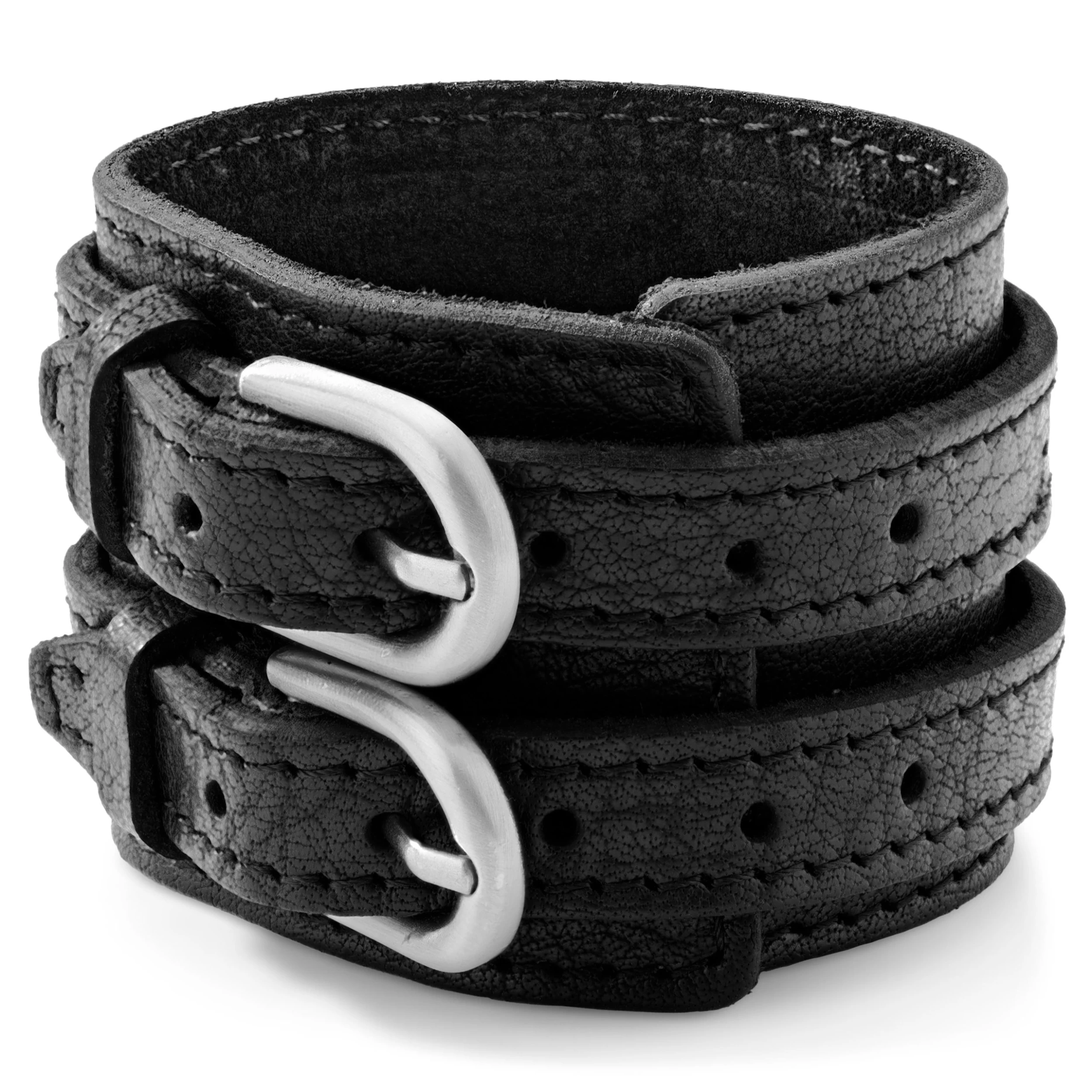 Gladius | Wide Black Full Grain Buffalo Leather Buckle Bracelet - Image 4