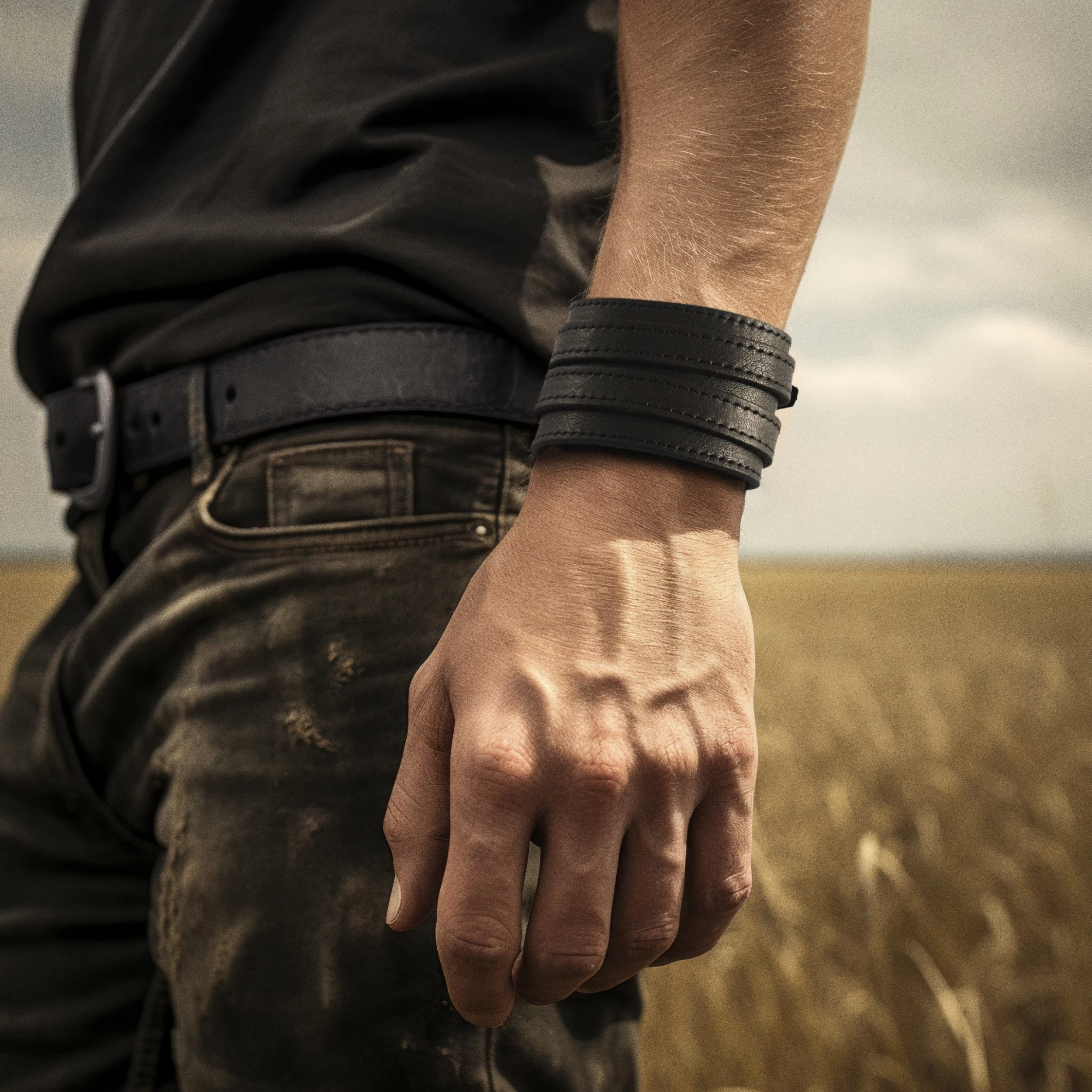 Gladius | Wide Black Full Grain Buffalo Leather Buckle Bracelet - Image 2