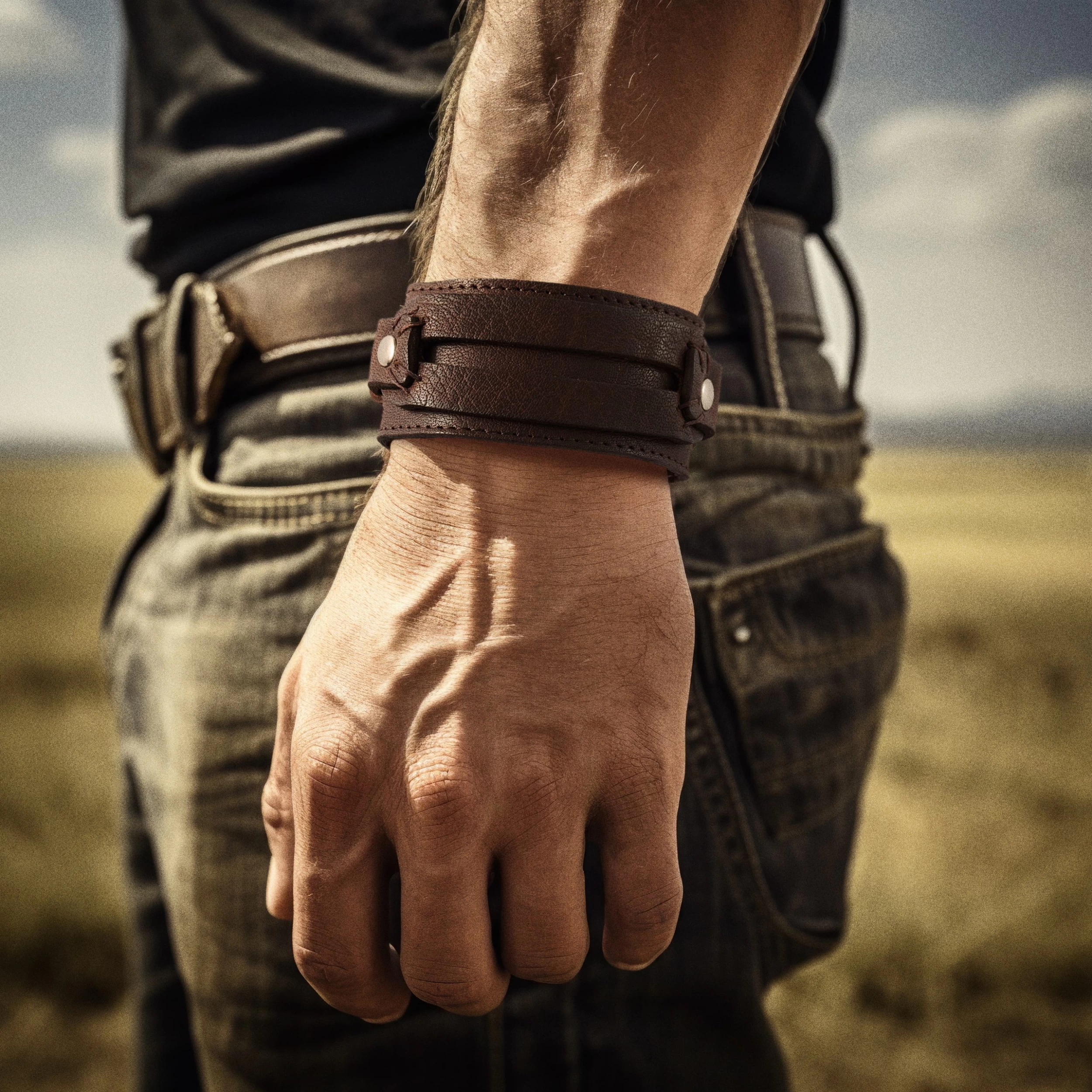 Gladius | Brown Full Grain Buffalo Leather Snap Bracelet - Image 2