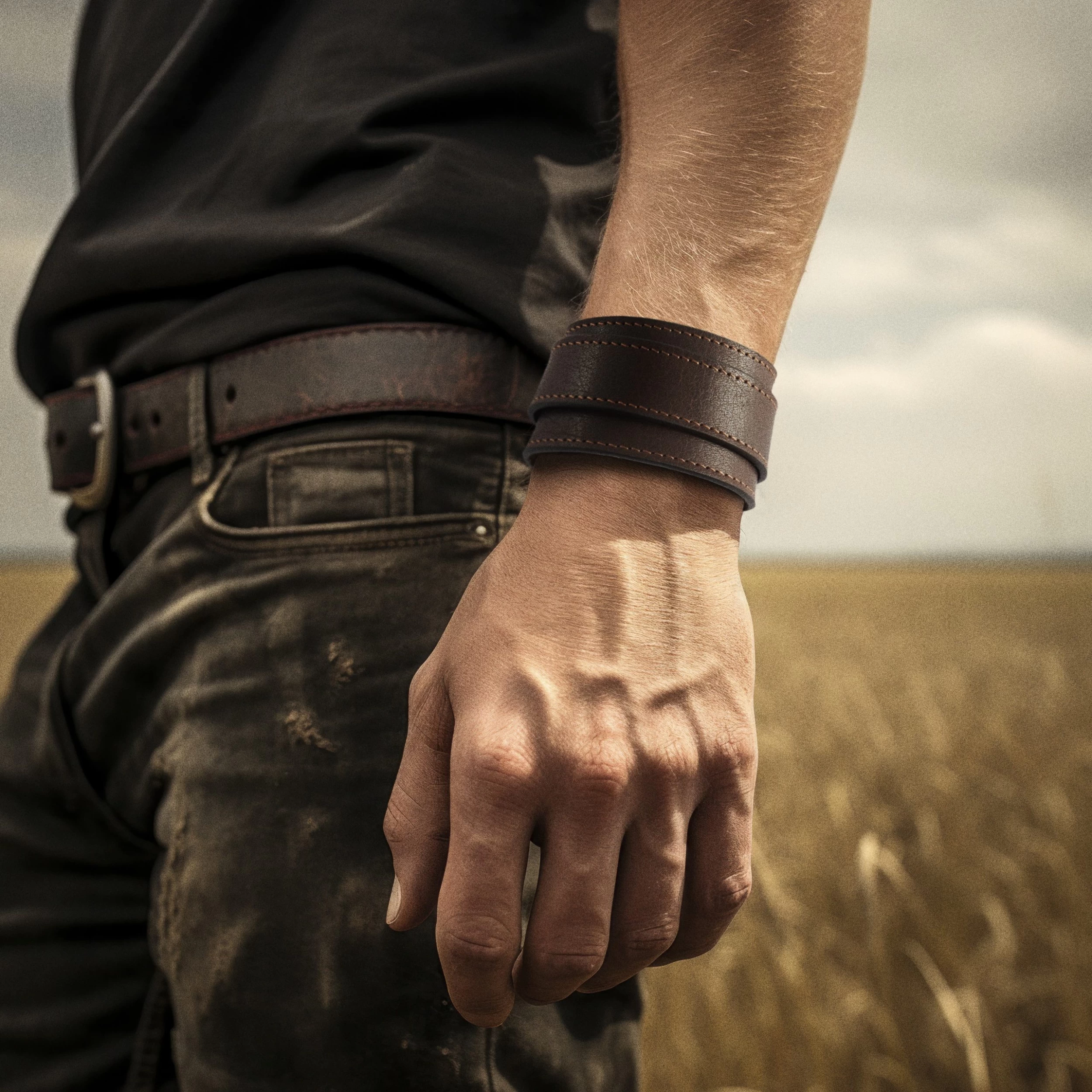 Gladius | Brown Full Grain Buffalo Leather Pin Bracelet - Image 2