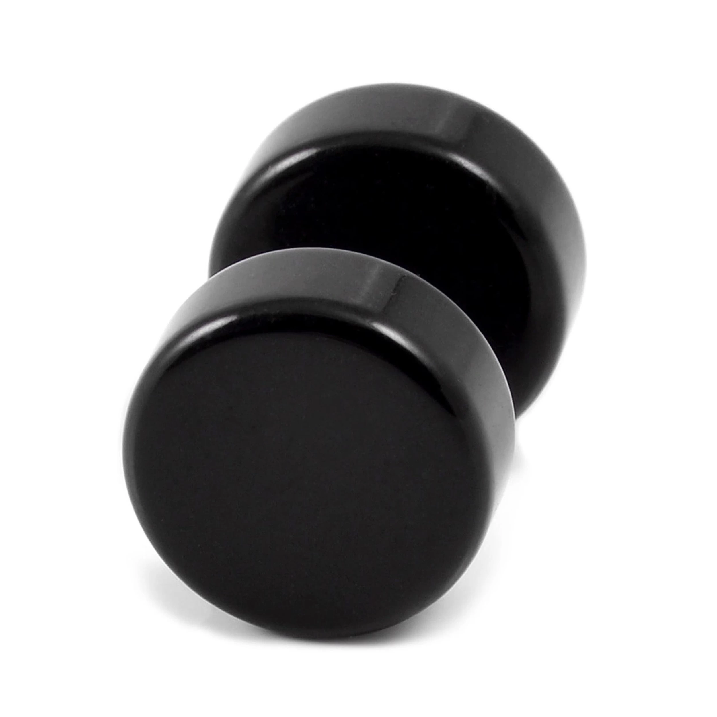 Satago | 1/3" (9 Mm) Black And White Acrylic & Stainless Steel Skull Faux Plug Stud Earring - Image 4