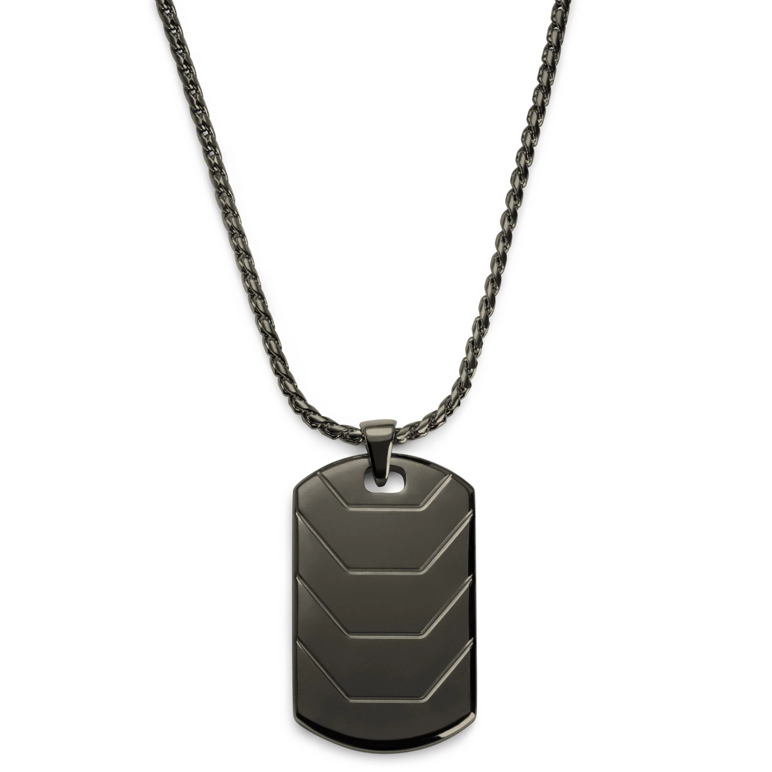 Icarus | Gunmetal Black Stainless Steel Armour Plating Dog Tag Necklace