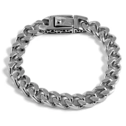 Solid Silver-Tone Stainless Steel Curb Chain Bracelet