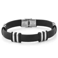 Casual Black Rubber & Stainless Steel Bracelet