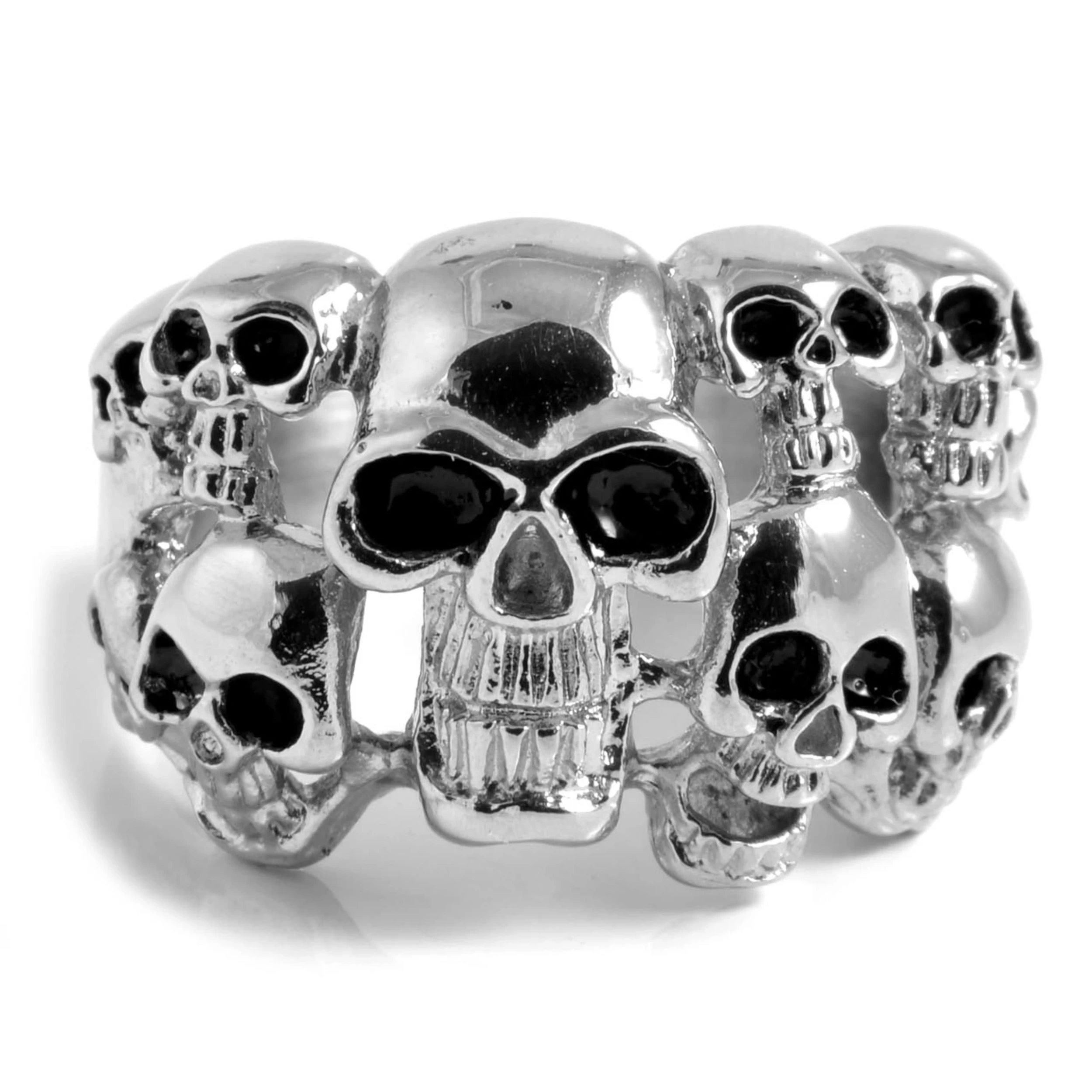 Silver-Tone & Black Stainless Steel Multi Skeleton Skull Ring - Image 2