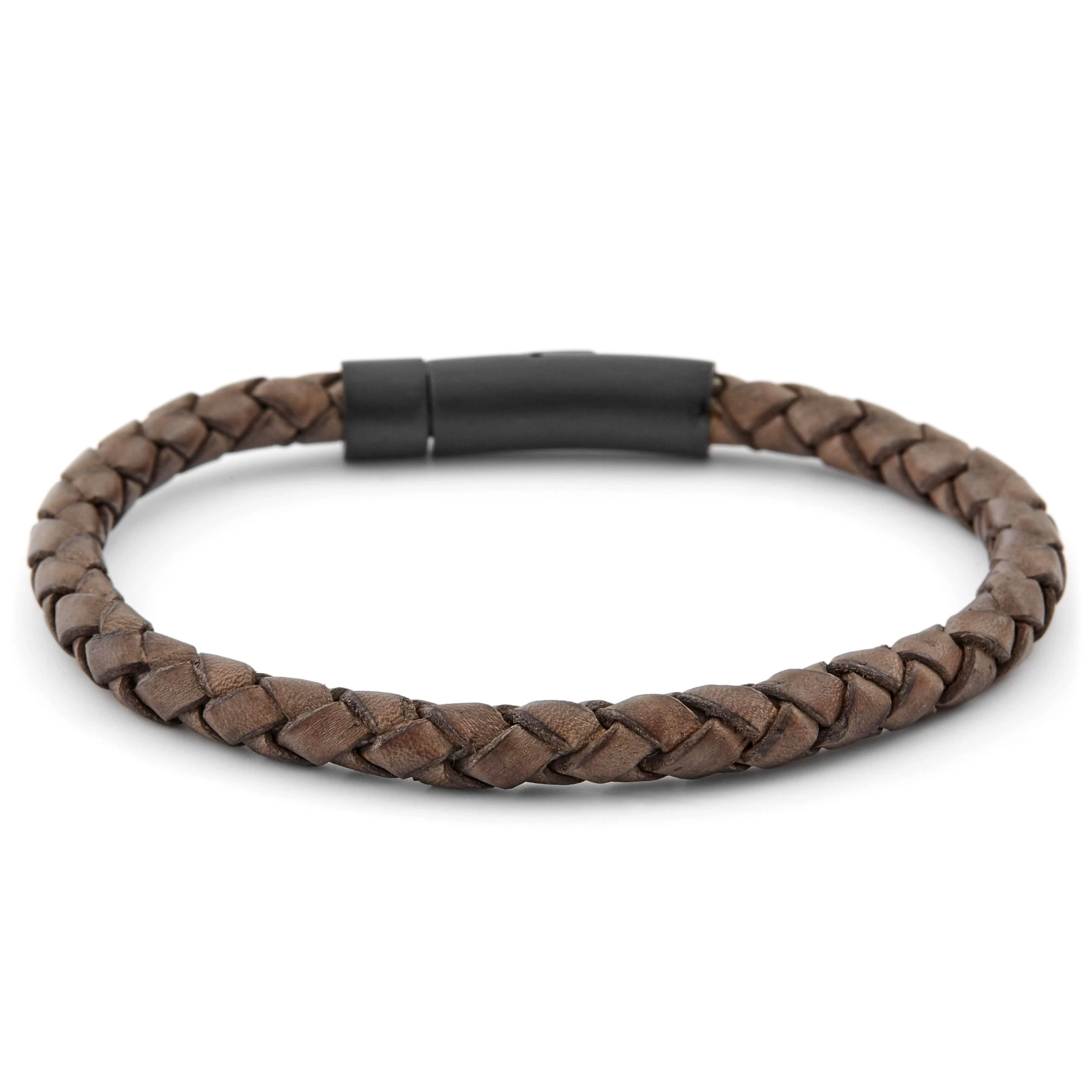 Brown & Black Braided Leather Cord Bracelet - Image 3