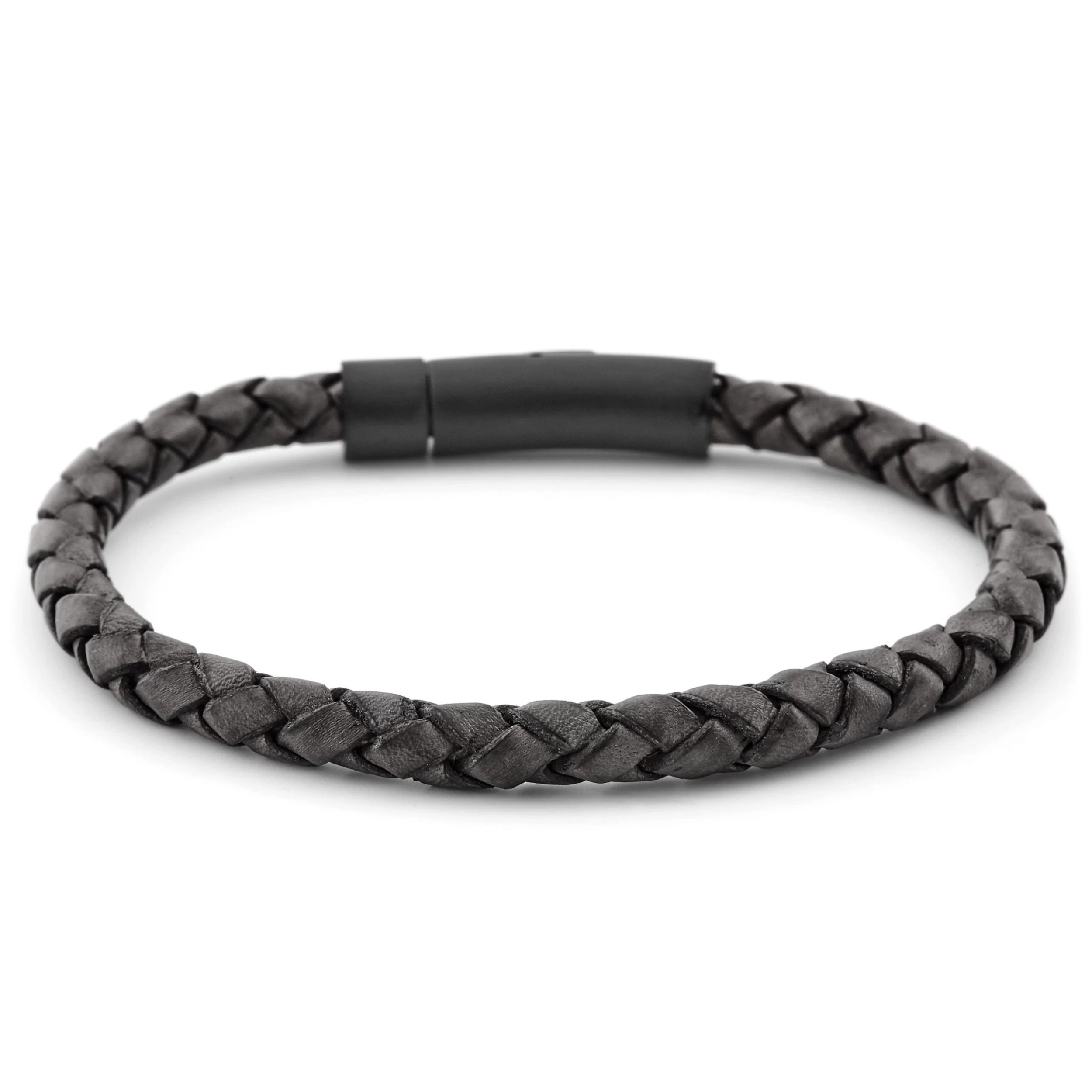 Grey & Black Braided Leather Cord Bracelet - Image 3