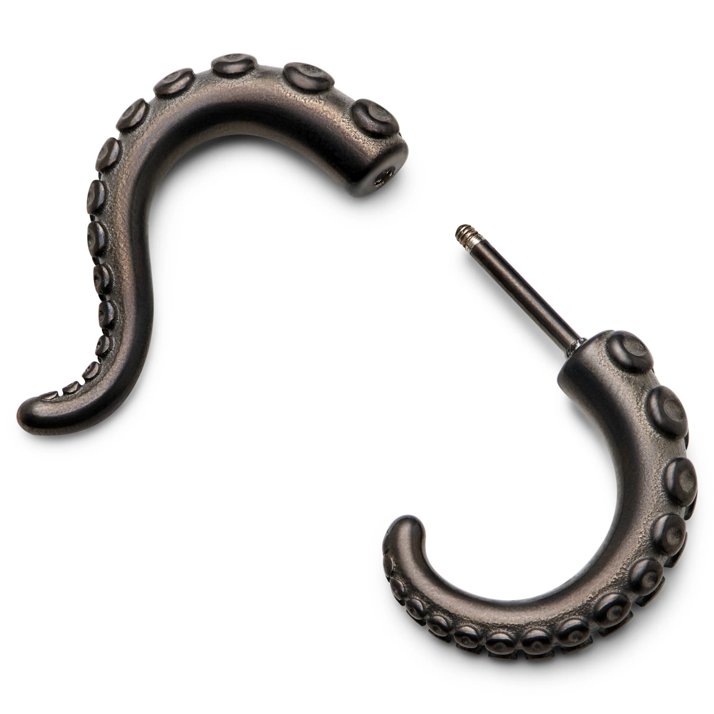 Satago | Gunmetal Gray Stainless Steel Octopus Tentacle Faux Gauge Stud Earring - Image 2