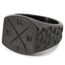 Black Stainless Steel Crossed Oars Symbol Signet Ring
