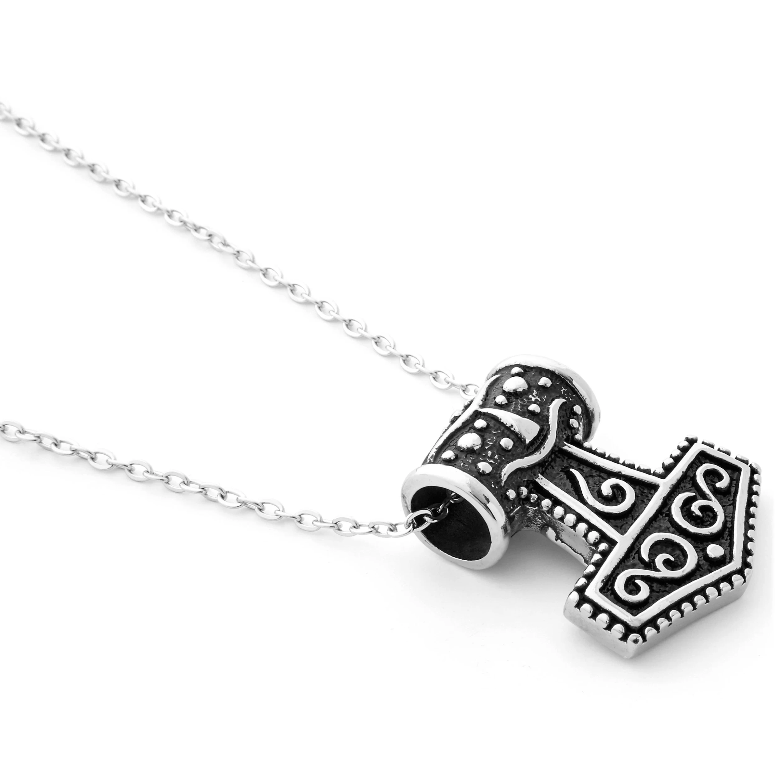 Silver-Tone Stainless Steel XXL Thor's Hammer Cable Chain Necklace - Image 2
