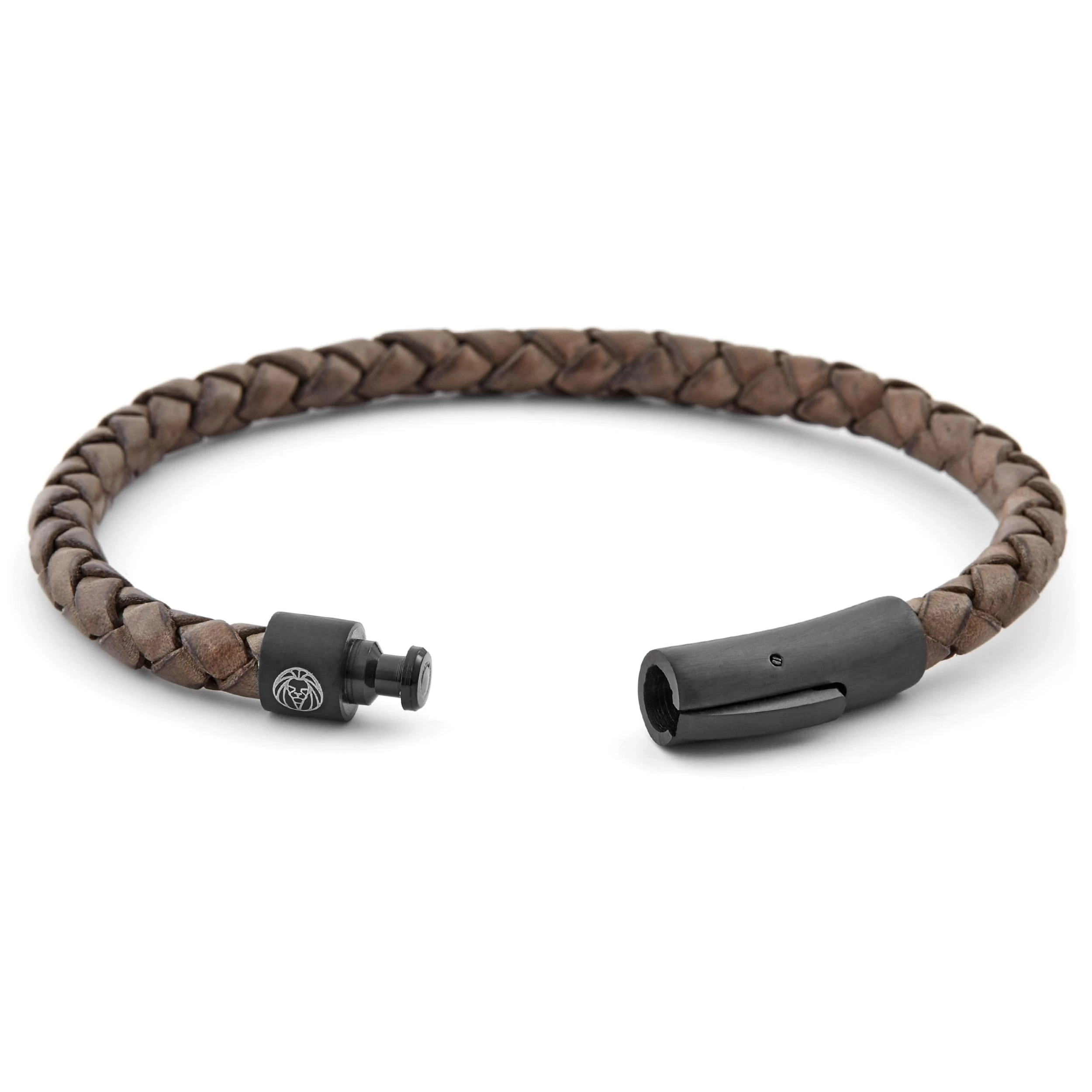 Brown & Black Braided Leather Cord Bracelet - Image 2