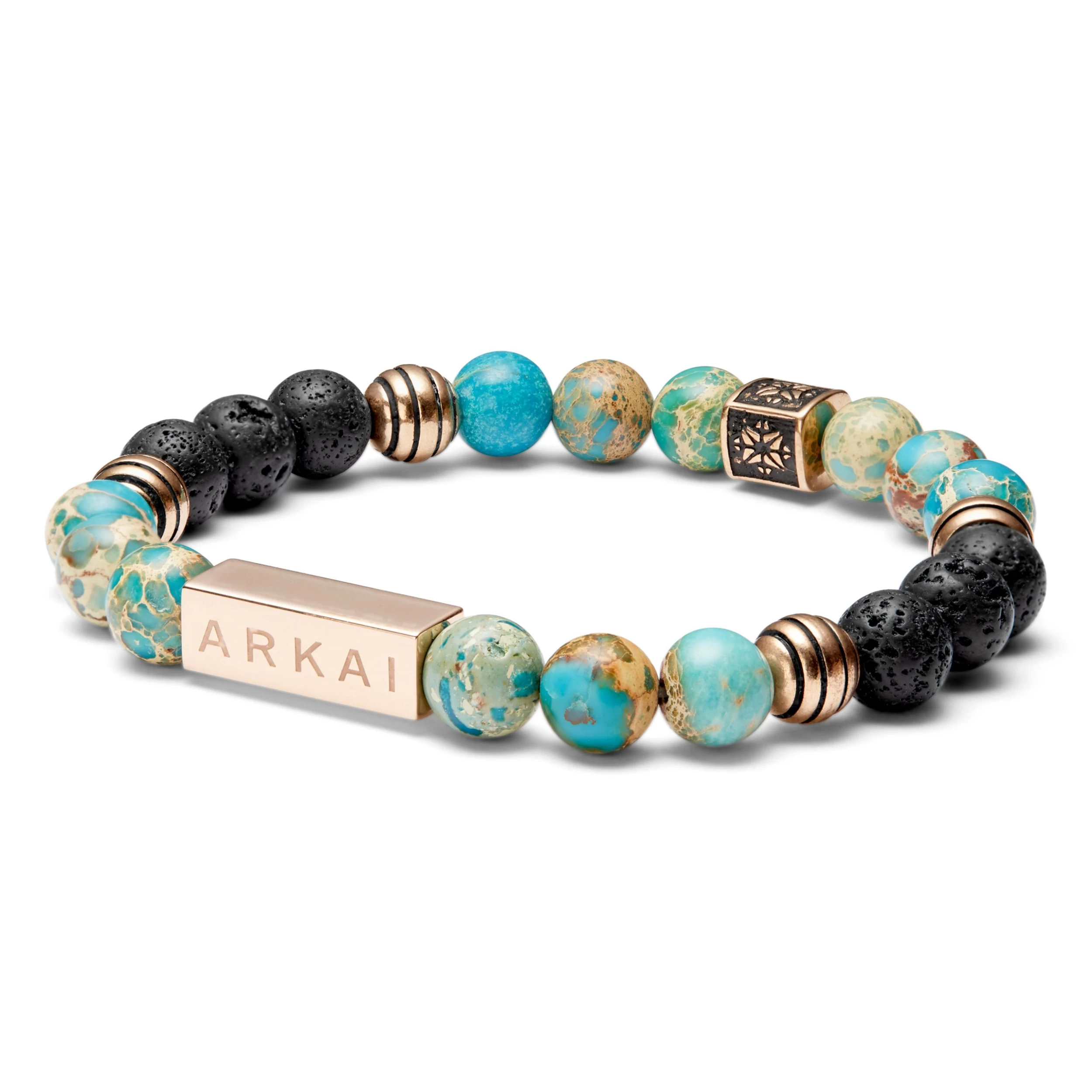 Roas | Blue & Green Imperial Jasper & Lava Rock Bracelet - Image 2
