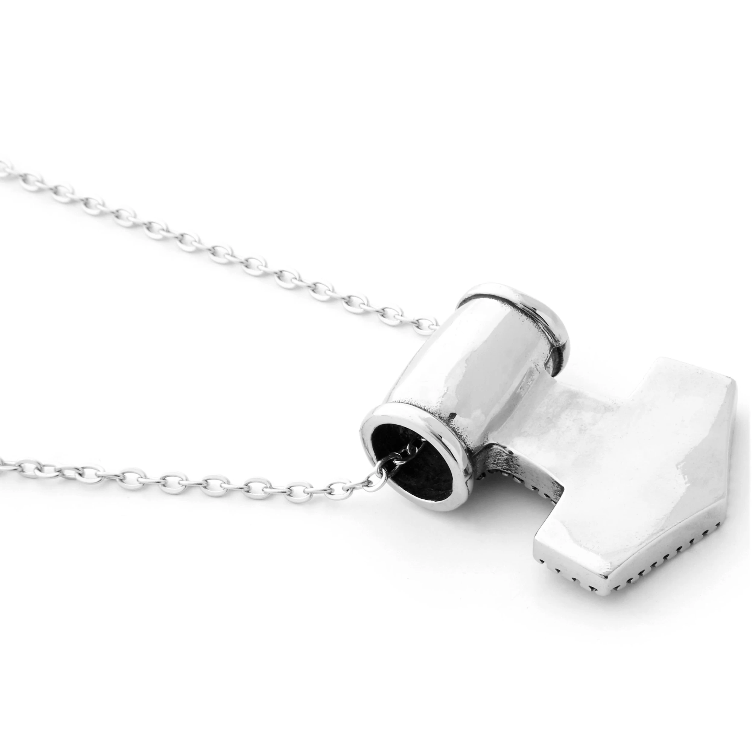 Silver-Tone Stainless Steel XXL Thor's Hammer Cable Chain Necklace - Image 3