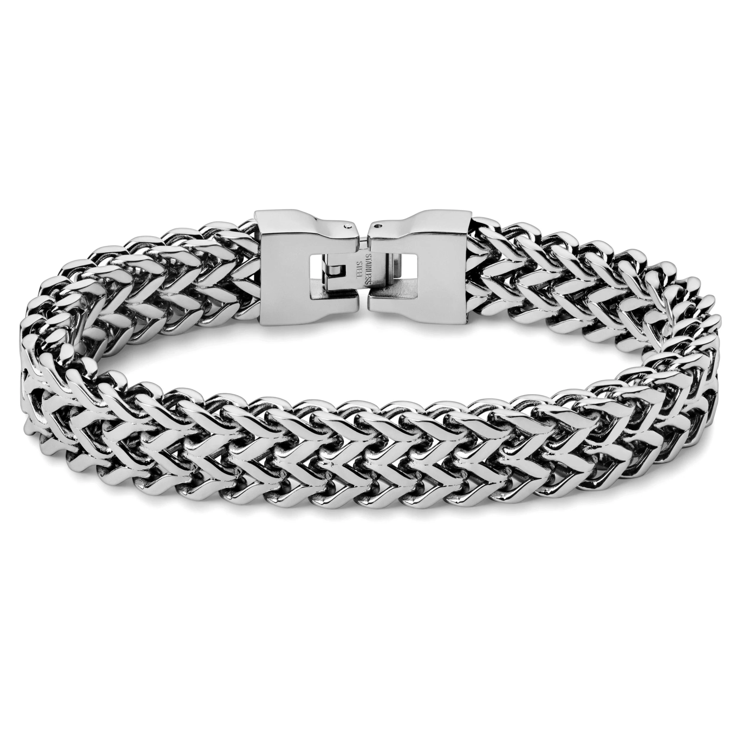 Silver-Tone Stainless Steel Foxtail Chain Bracelet