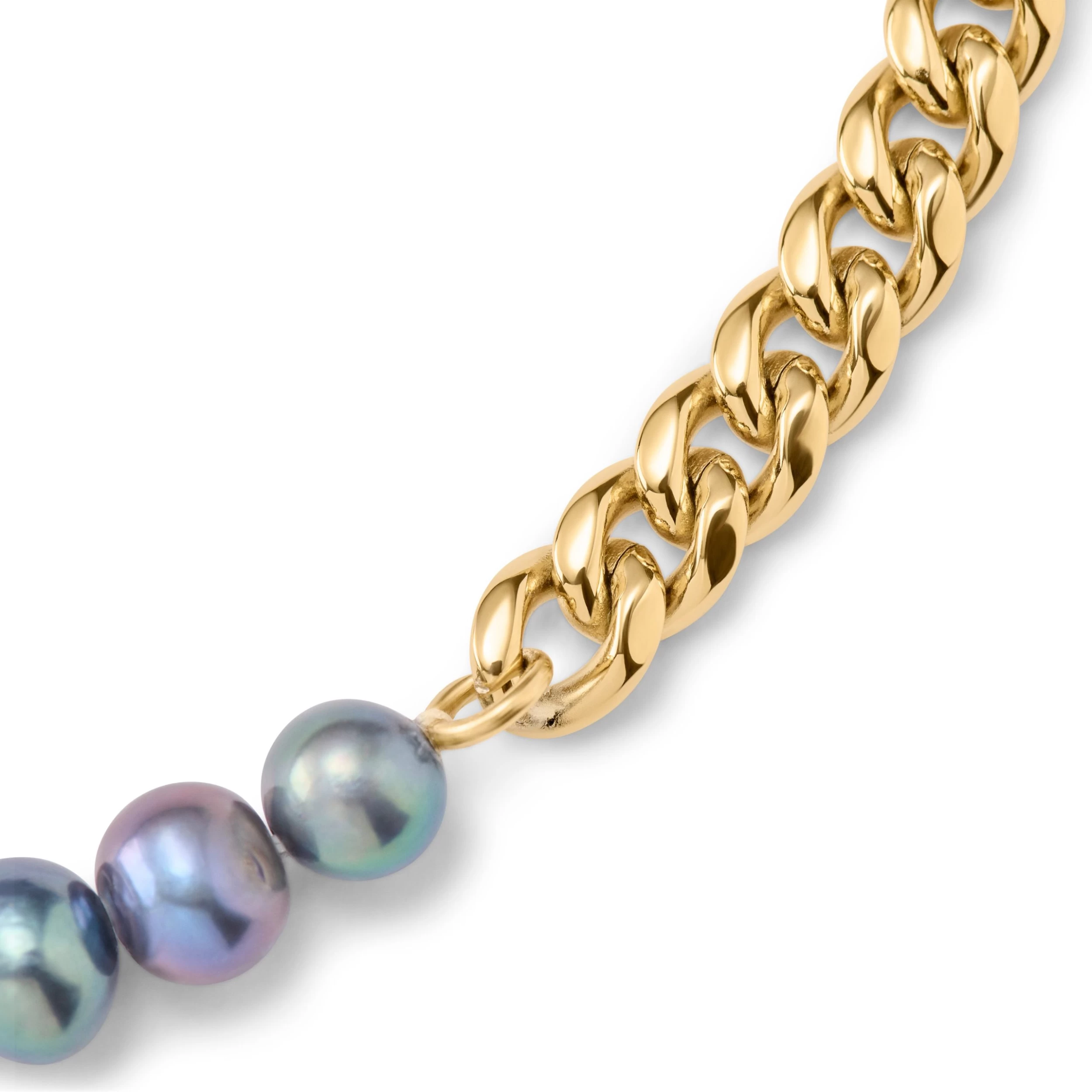 Ocata | Gold-Tone Curb Chain & Black Pearl Necklace - Image 2