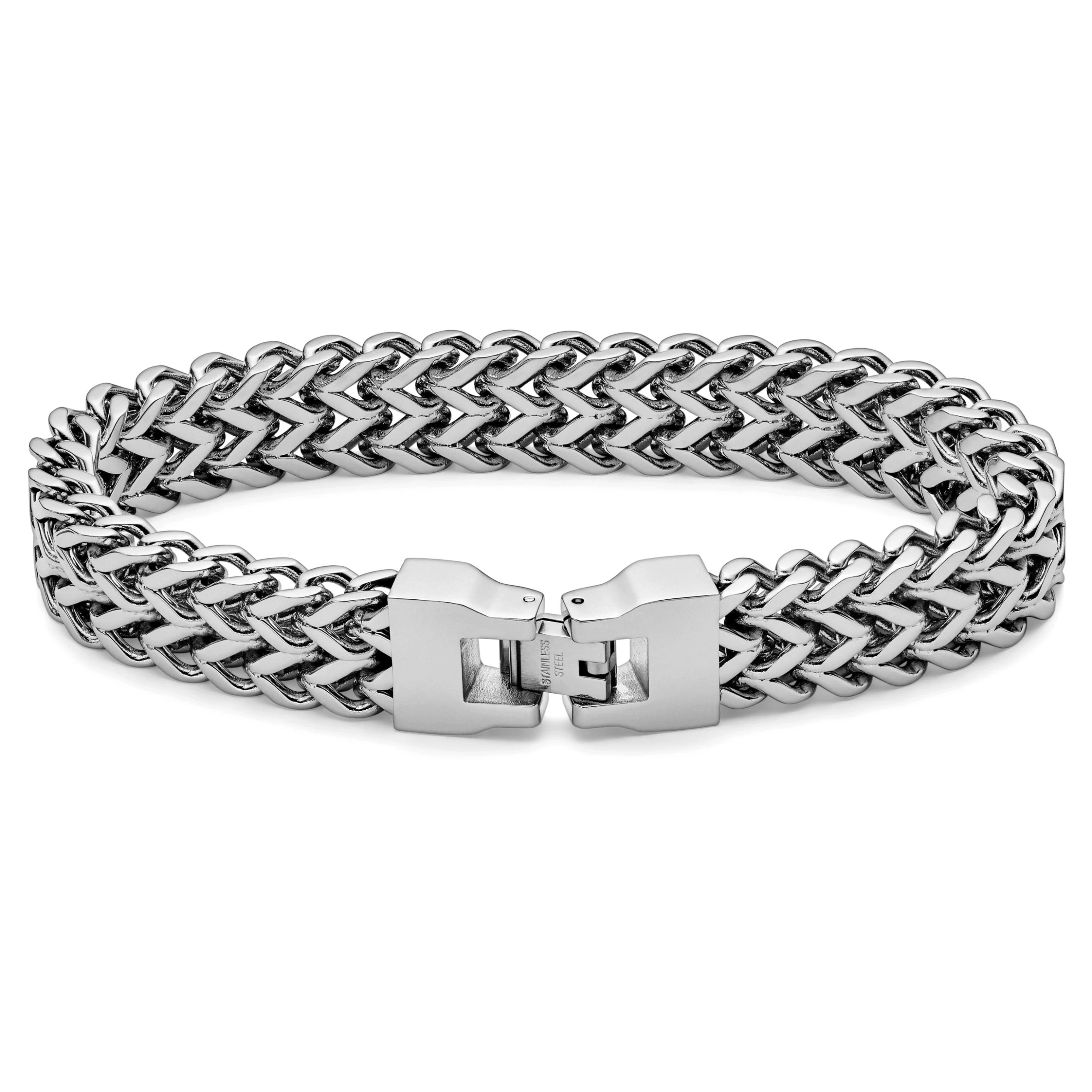Silver-Tone Stainless Steel Foxtail Chain Bracelet - Image 2