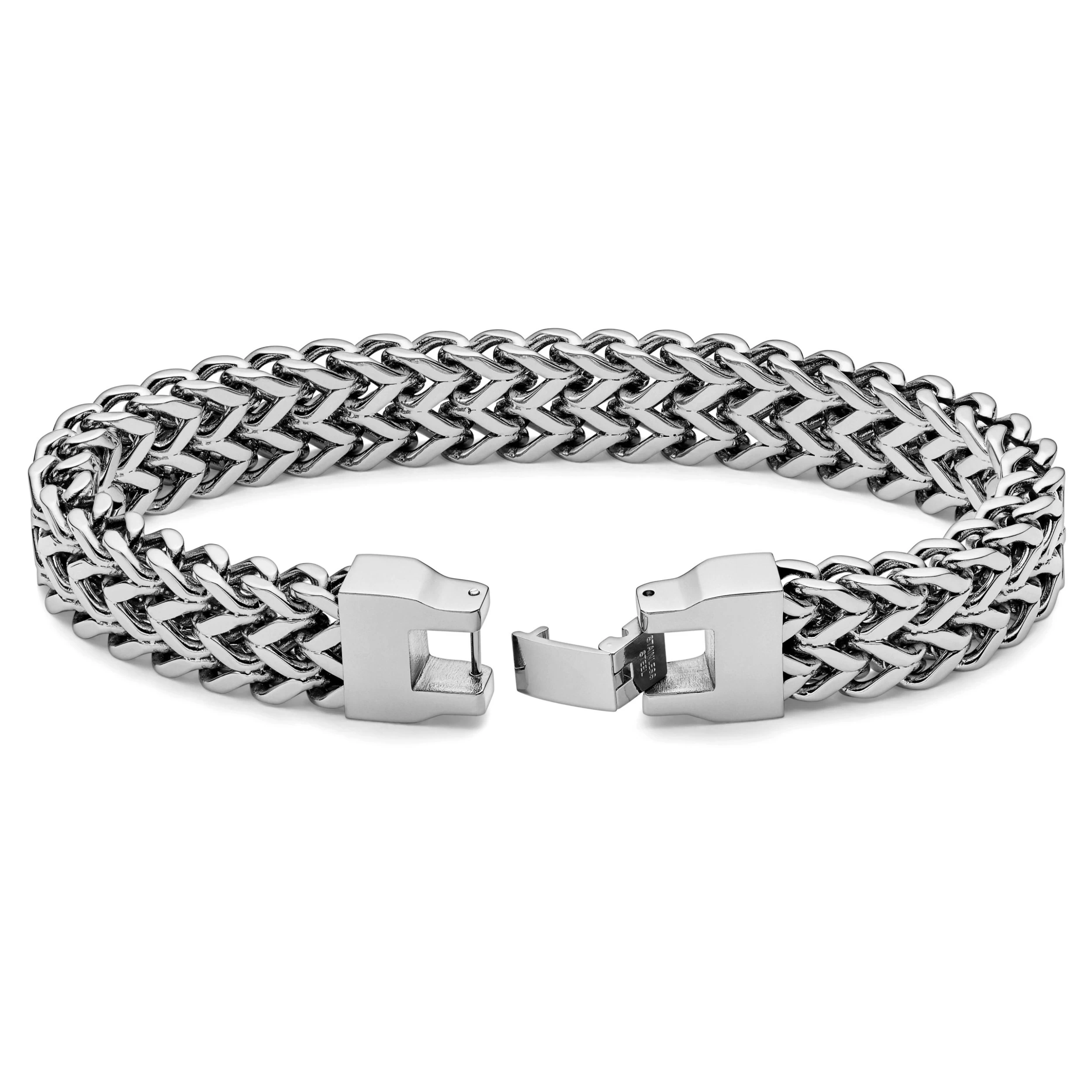 Silver-Tone Stainless Steel Foxtail Chain Bracelet - Image 3