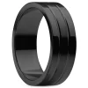 Ferrum | 8 Mm Brushed & Polished Black Stainless Steel Double Grooved Ring