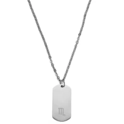 Zodiac | Silver-Tone Stainless Steel Scorpio Star Sign Dog Tag Cable Chain Necklace