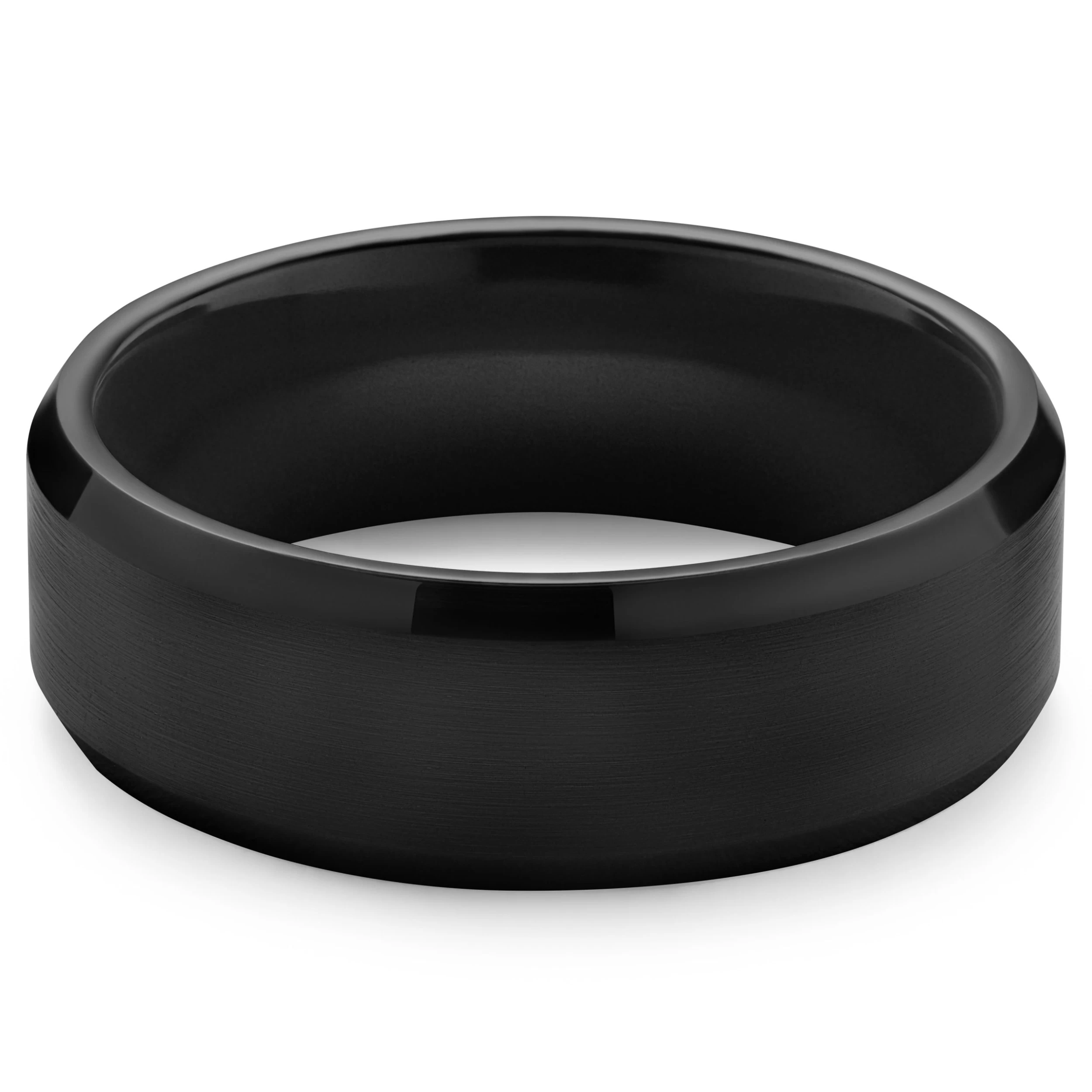 Ferrum | 8 Mm Brushed & Polished Black Ceramic Bevelled Edge Ring - Image 5