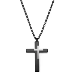 Gunmetal & Silver-Tone Stainless Steel Cross Cable Chain Necklace