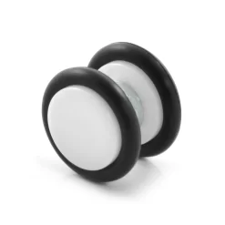 8 Mm White Acrylic & Black Rubber Magnetic Earring