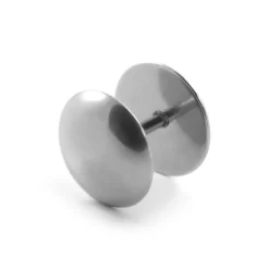10 Mm Silver-Tone Stainless Steel Round Fake Plug Earring