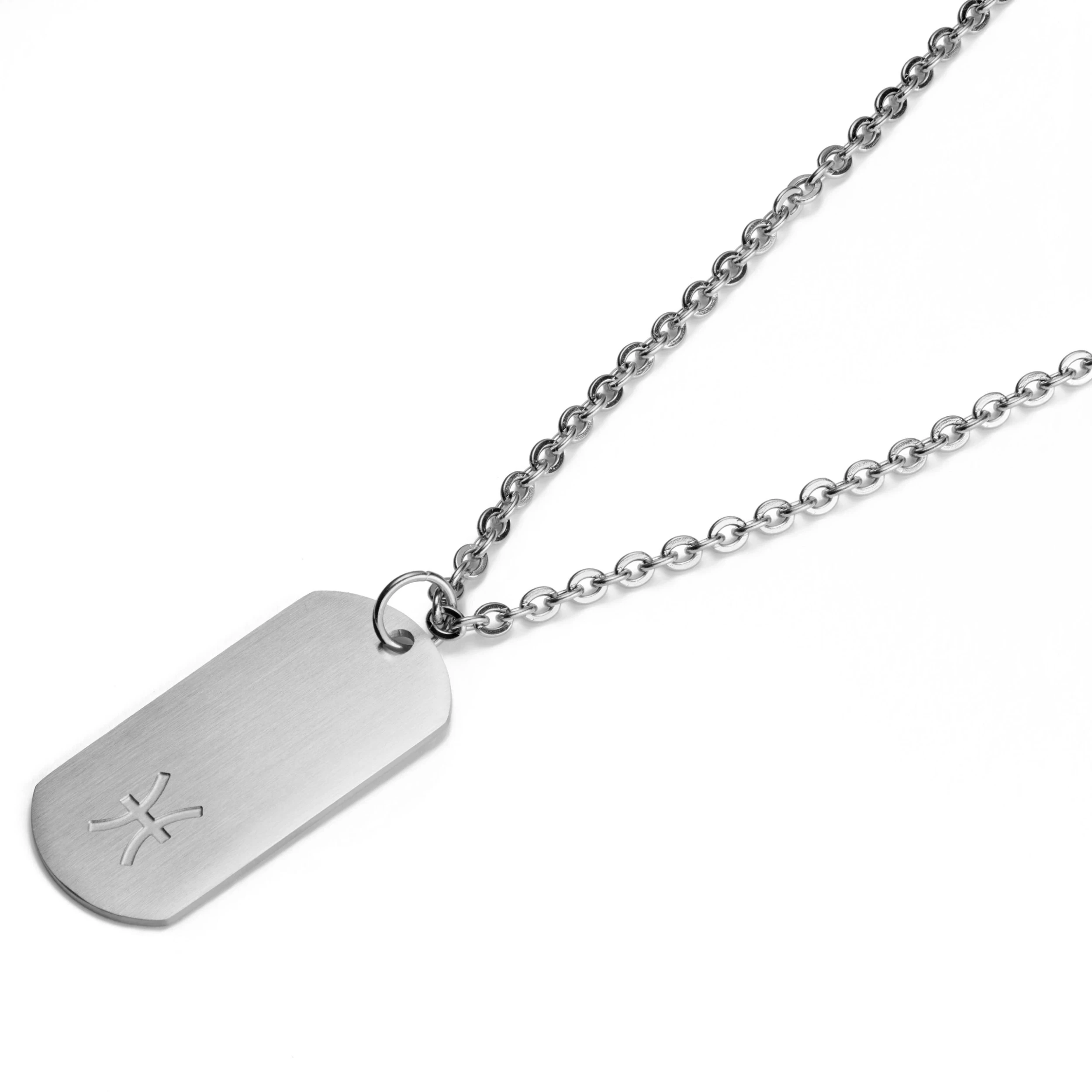 Zodiac | Silver-Tone Stainless Steel Pisces Star Sign Dog Tag Cable Chain Necklace - Image 5
