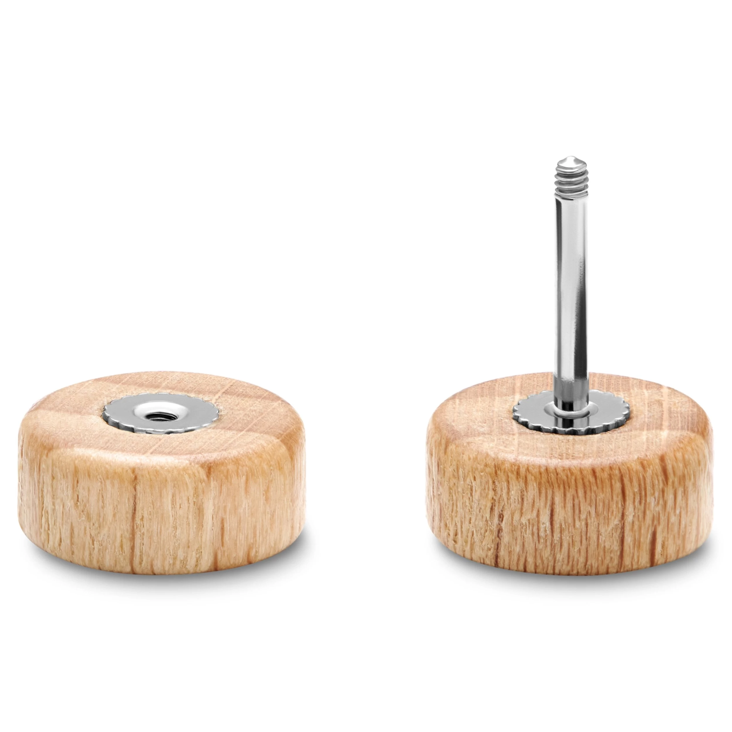 Satago | 3/8" (10 Mm) Light Oak & Stainless Steel Faux Plug Stud Earring - Image 2