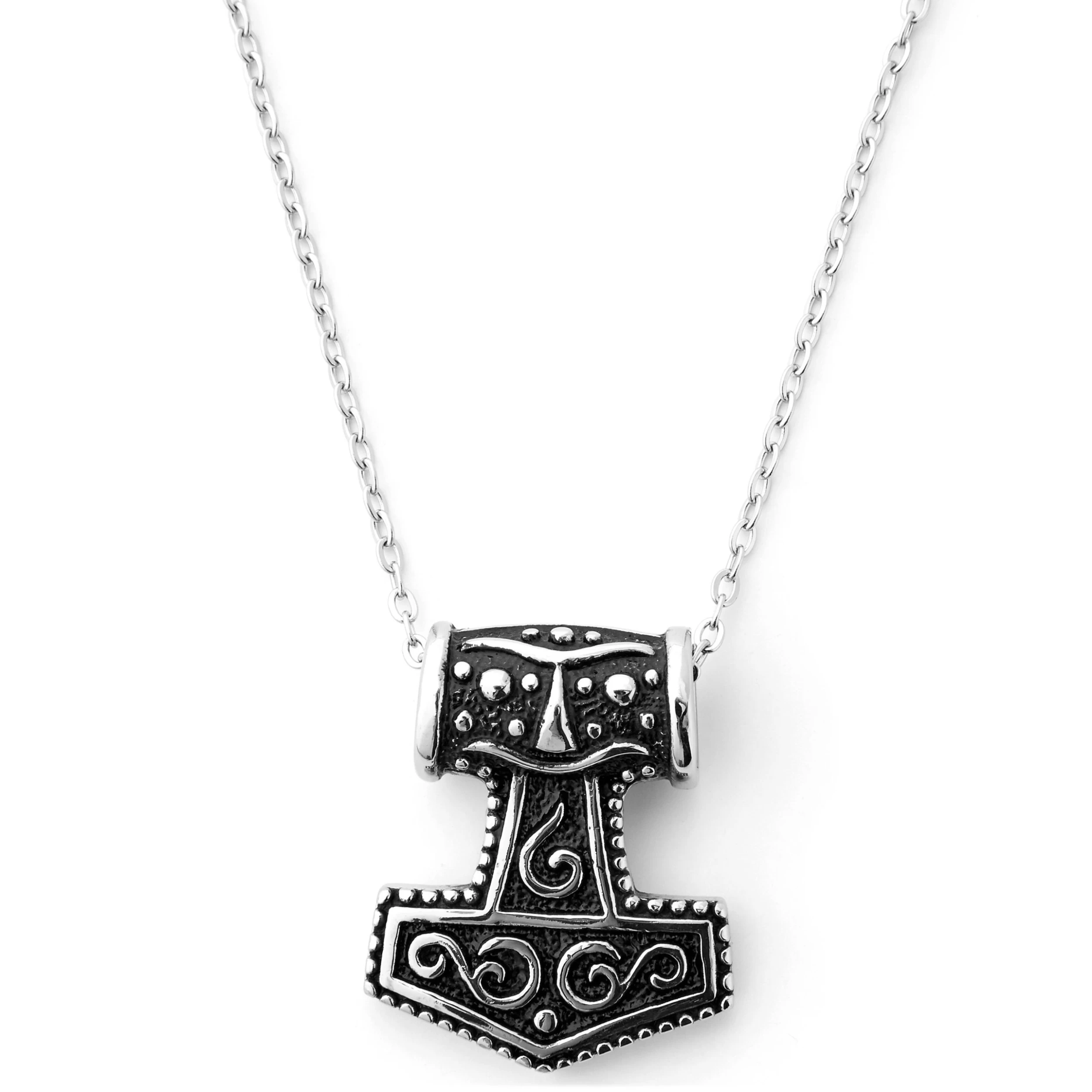Silver-Tone Stainless Steel XXL Thor's Hammer Cable Chain Necklace