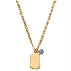 Ocata | Gold-Tone Dog Tag & Black Pearl Necklace