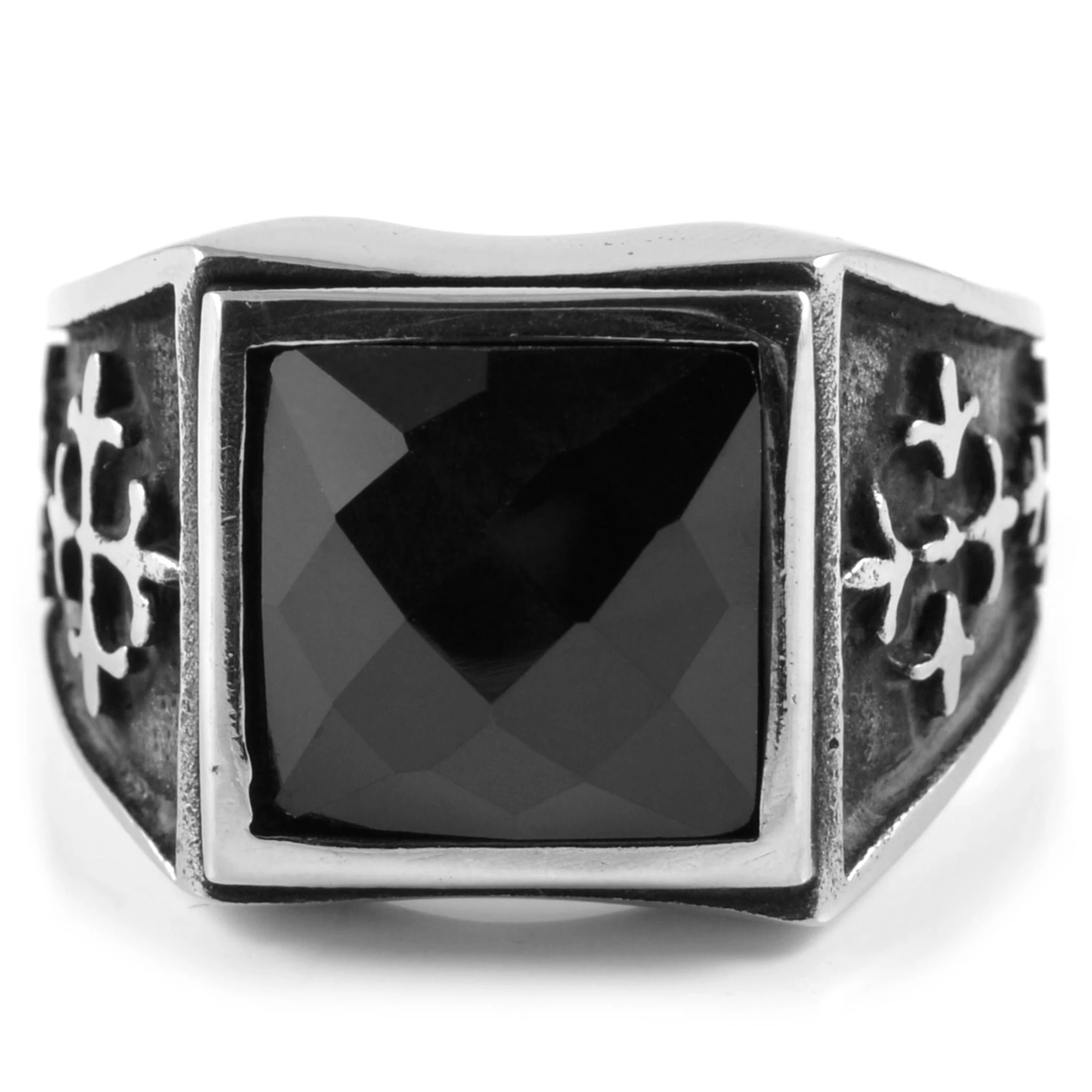 Sentio | Stainless Steel Black Zirconia Signet Ring - Image 2