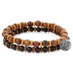 Wave | Polished Black & Brown Wooden Bracelet Set