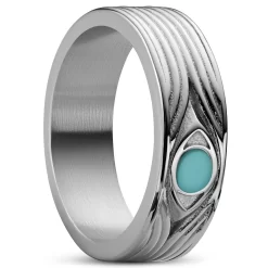 Evil Eye | 1/4" (7 Mm) Silver-tone Stainless Steel Ring
